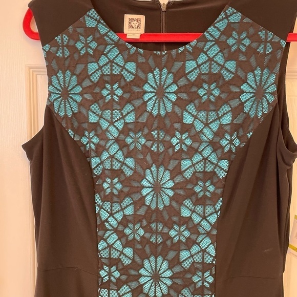 New with Tags Anne Klein Black Stretchy Sleeveless Floral Turquoise Dress Sz 14 - Picture 2 of 11